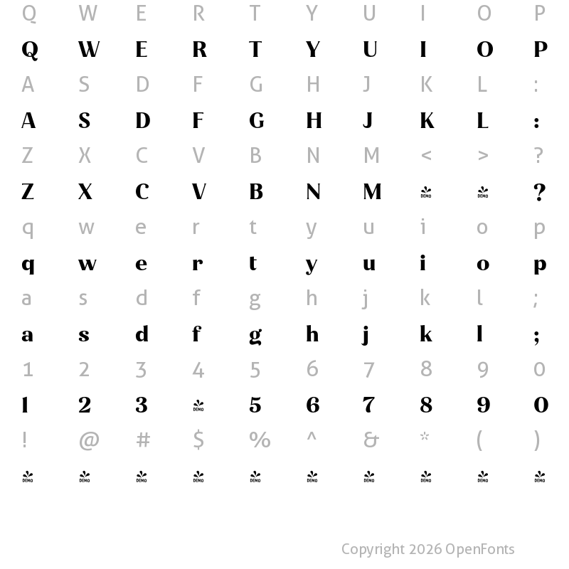 Character Map of FONTSPRING DEMO - Jazmin Alt Bold Regular