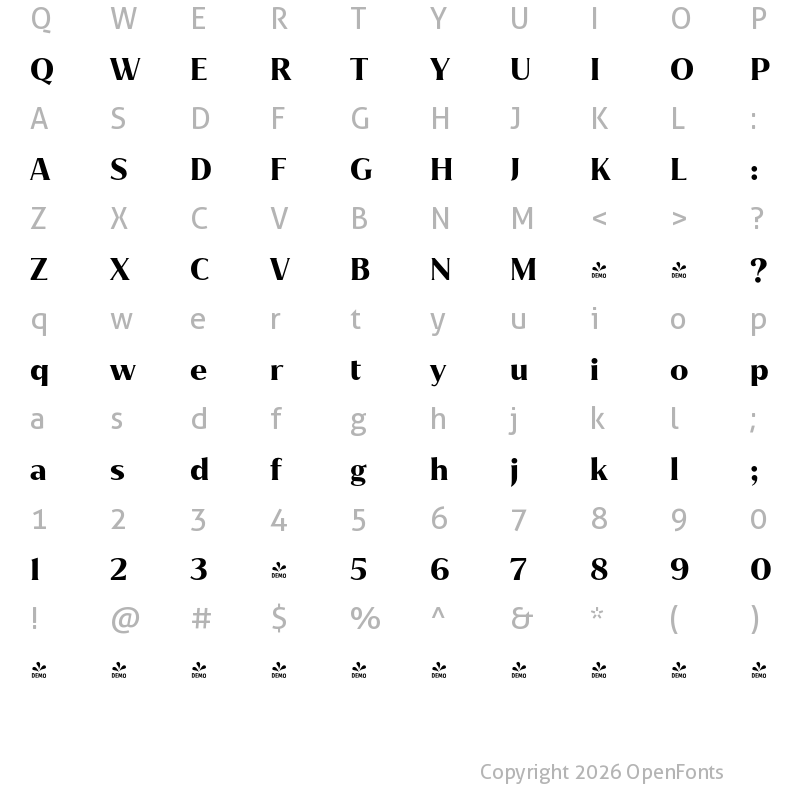 Character Map of FONTSPRING DEMO - Jazmin Bold Regular