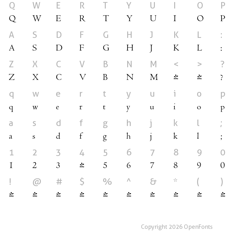 Character Map of FONTSPRING DEMO - Jenson Recut Regular