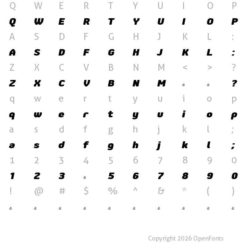 Character Map of FONTSPRING DEMO - Jiho Soft Black Italic