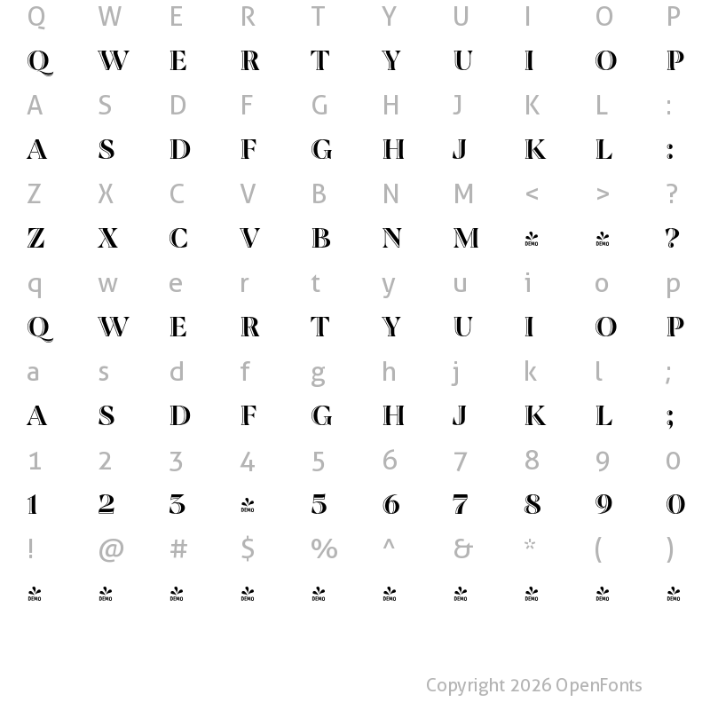 Character Map of FONTSPRING DEMO - Joane Engraved Regular