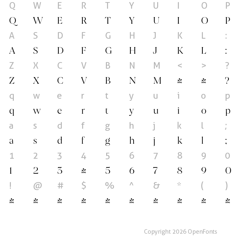 Character Map of FONTSPRING DEMO - Joane Light Regular