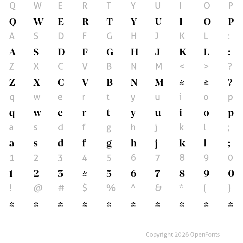 Character Map of FONTSPRING DEMO - Joane Pro M Bold Regular