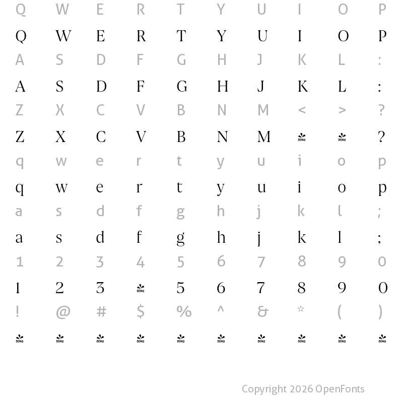Character Map of FONTSPRING DEMO - Joane Pro M Light Regular