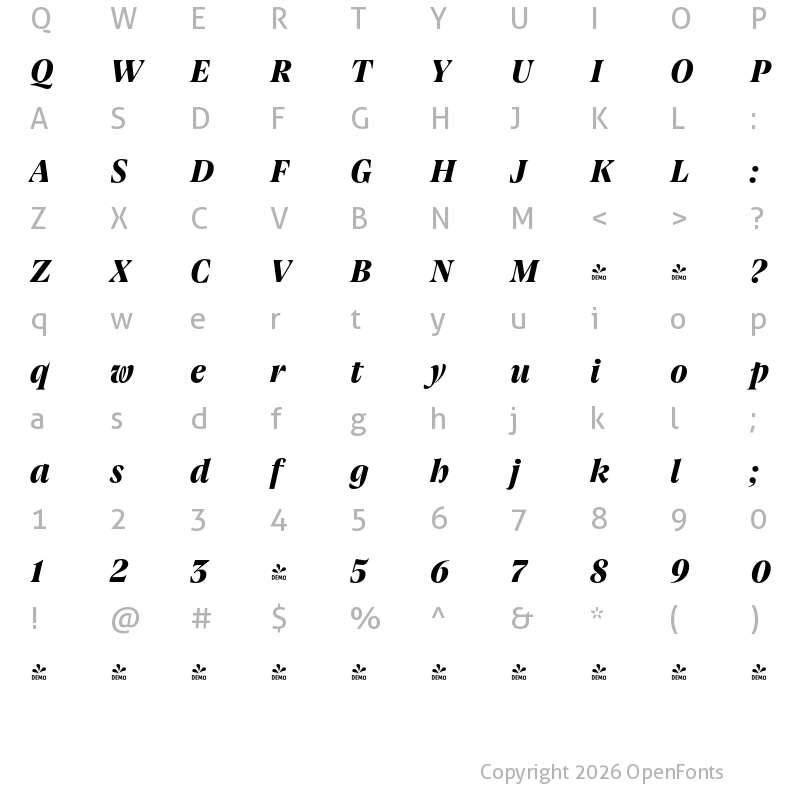 Character Map of FONTSPRING DEMO - Joane Pro S Black Italic Regular