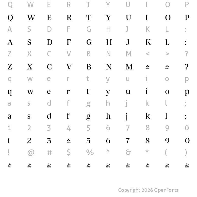 Character Map of FONTSPRING DEMO - Joane Pro S Medium Regular