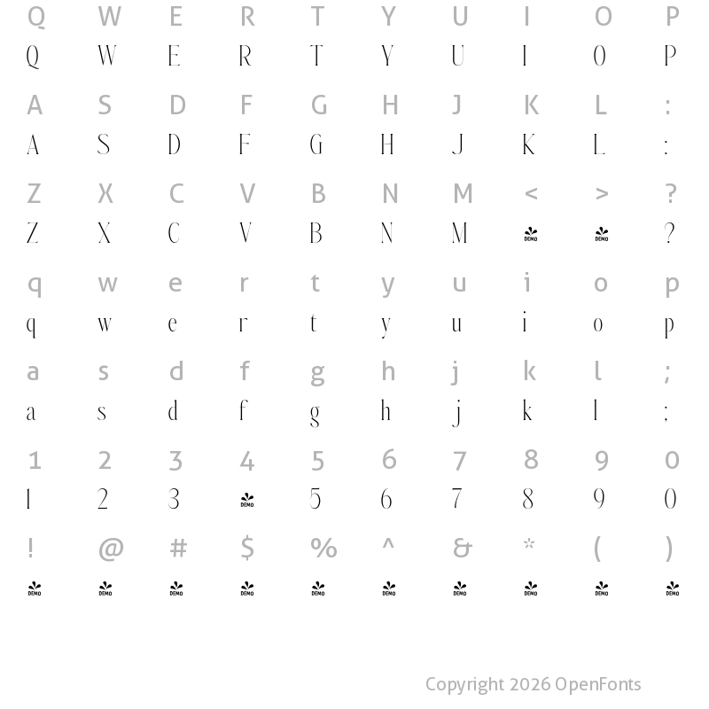 Character Map of FONTSPRING DEMO - Johannes Keppler ExtLt Regular
