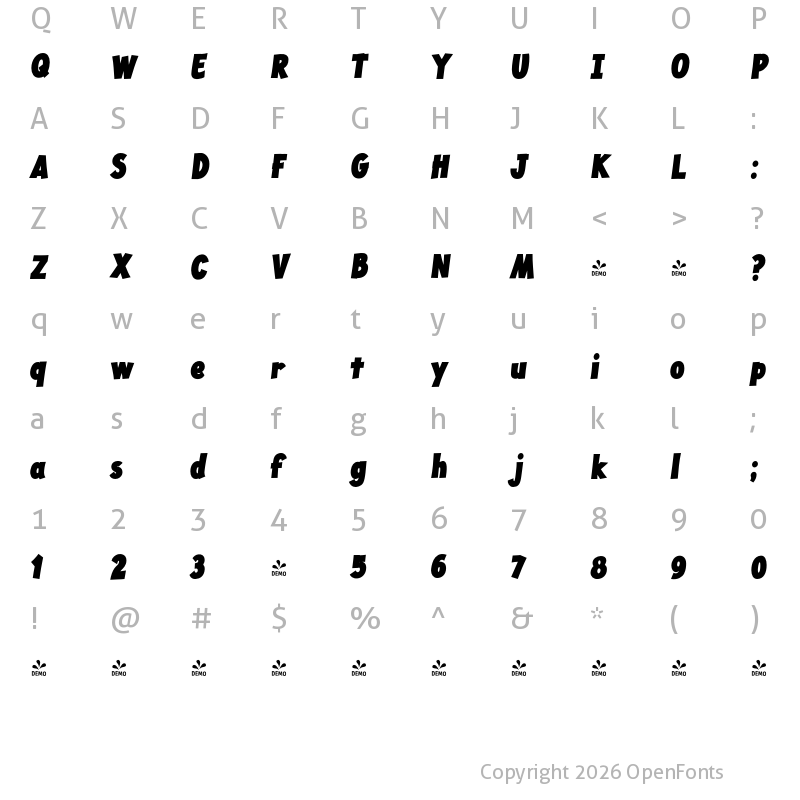 Character Map of FONTSPRING DEMO - JollyGood Proper Condensed Black Italic