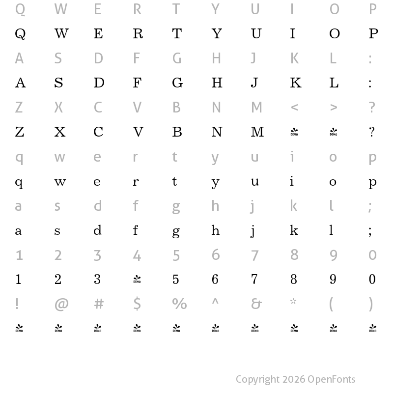 Character Map of FONTSPRING DEMO - Journal Regular