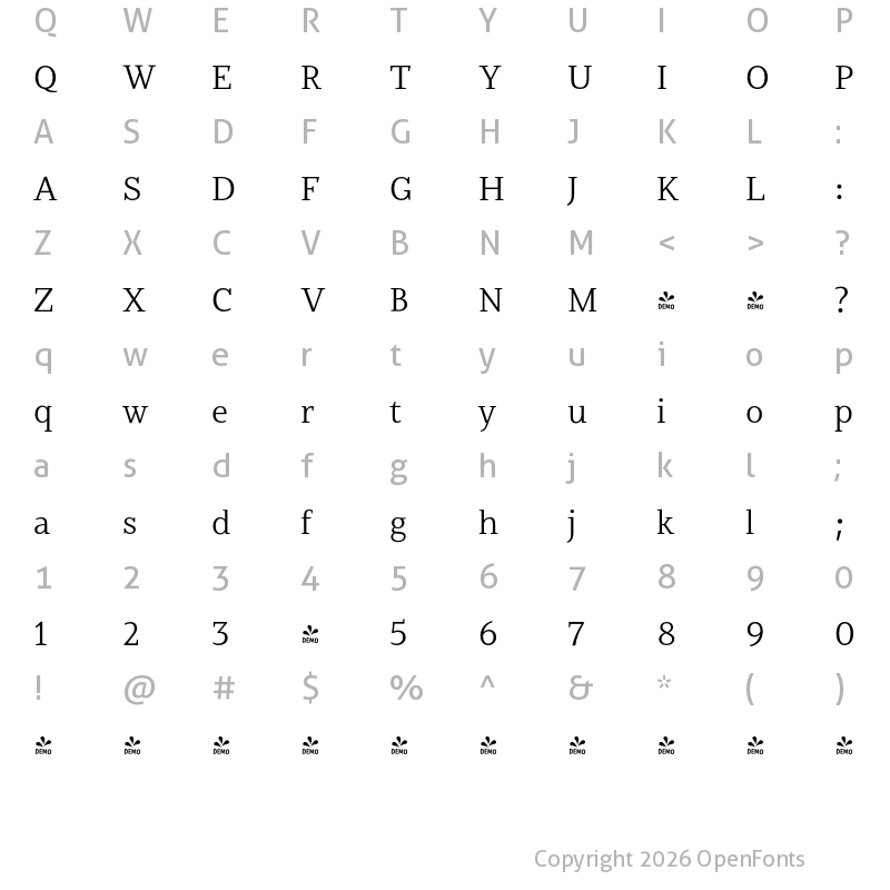 Character Map of FONTSPRING DEMO - Jozef Book Regular