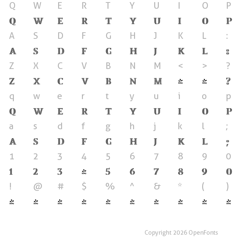 Character Map of FONTSPRING DEMO - Jozef Capitals Regular