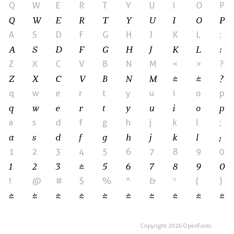 Character Map of FONTSPRING DEMO - Jozef Italic