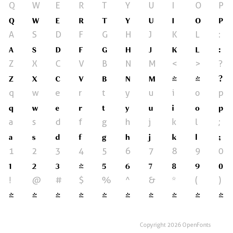 Character Map of FONTSPRING DEMO - JT Douro-Sans Bold Regular