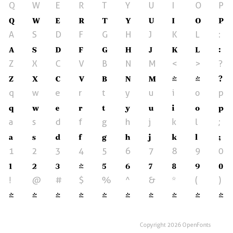 Character Map of FONTSPRING DEMO - JT Douro-Serif Black Bold