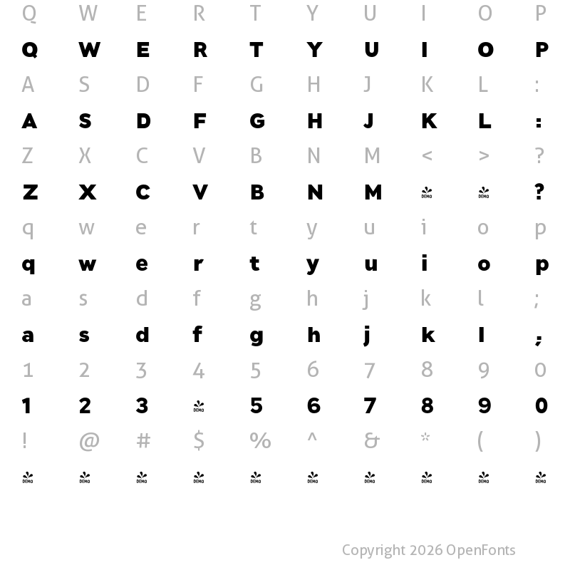 Character Map of FONTSPRING DEMO - JT Leonor ExtraBold Regular