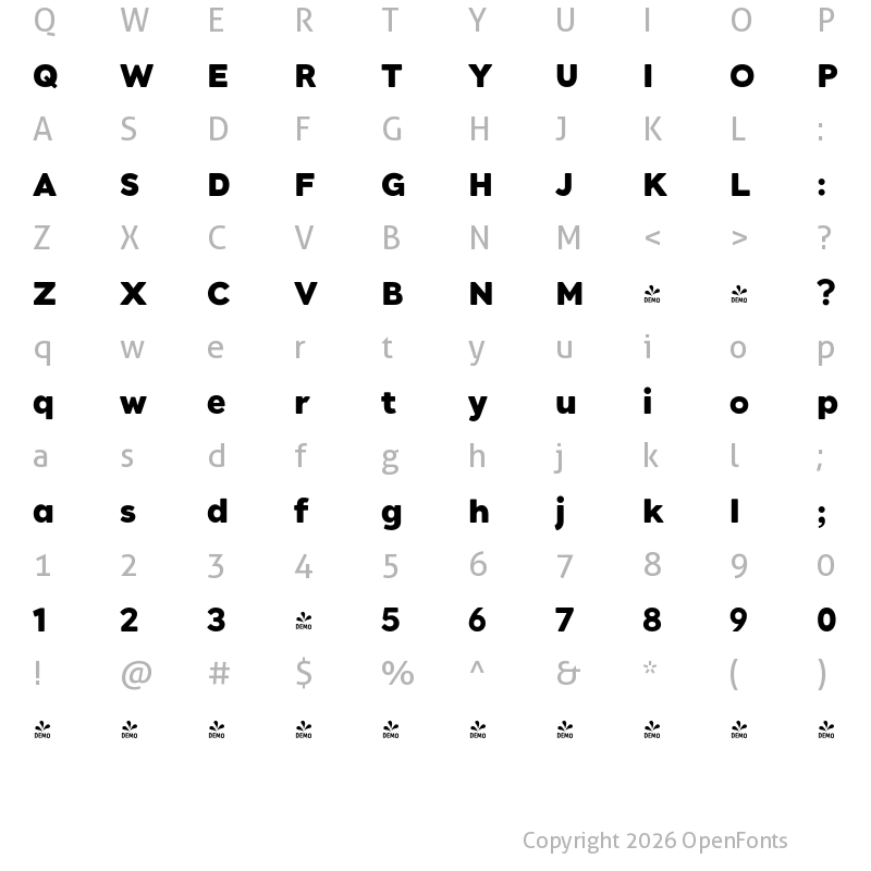 Character Map of FONTSPRING DEMO - JT Marnie ExtraBold Regular