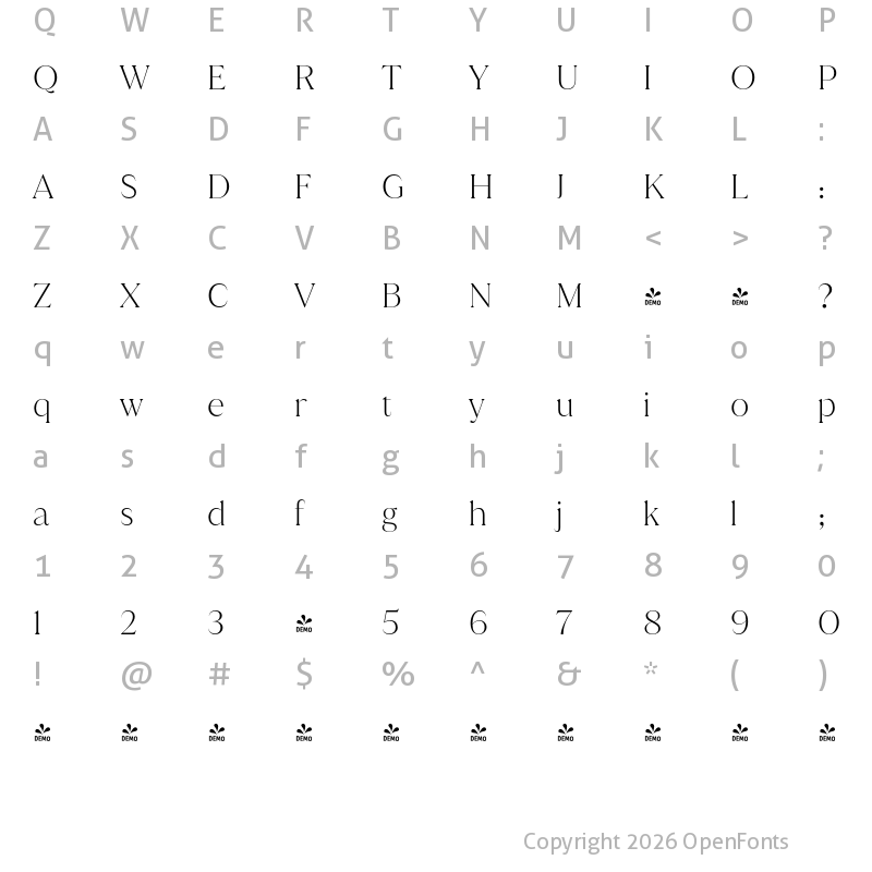 Character Map of FONTSPRING DEMO - Juana Alt ExtraLight Regular