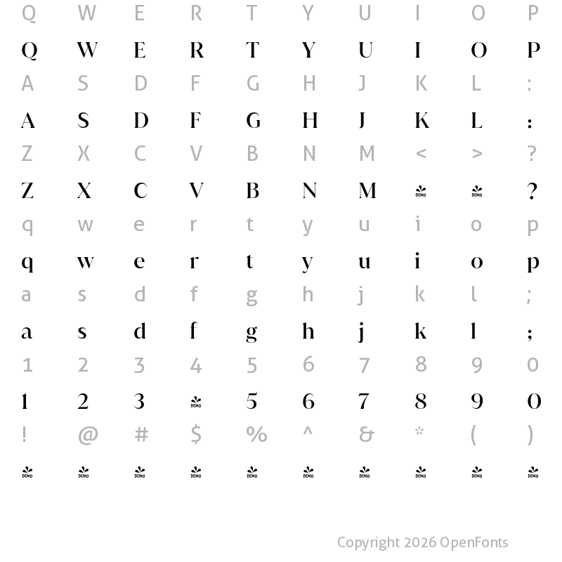 Character Map of FONTSPRING DEMO - Juana Alt Medium Regular