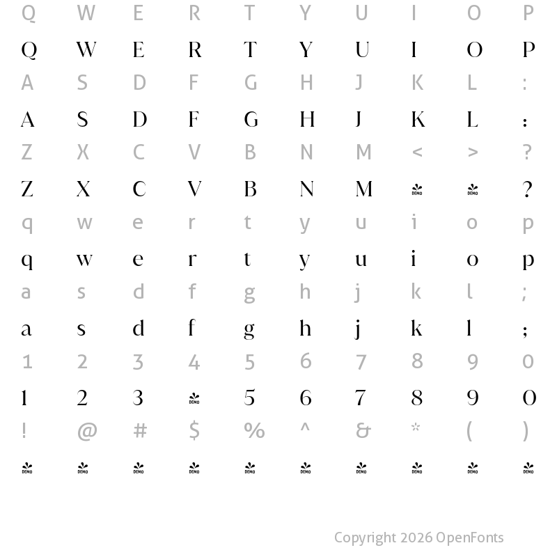 Character Map of FONTSPRING DEMO - Juana Alt Regular