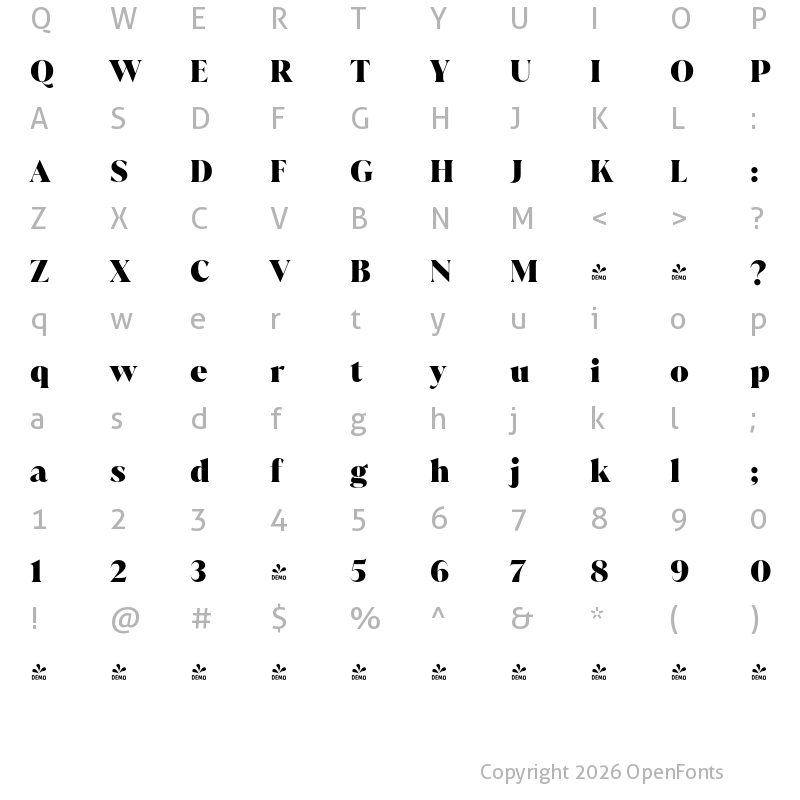 Character Map of FONTSPRING DEMO - Juana Black Regular