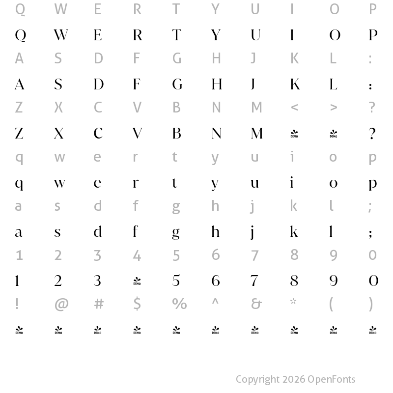 Character Map of FONTSPRING DEMO - Juana Regular