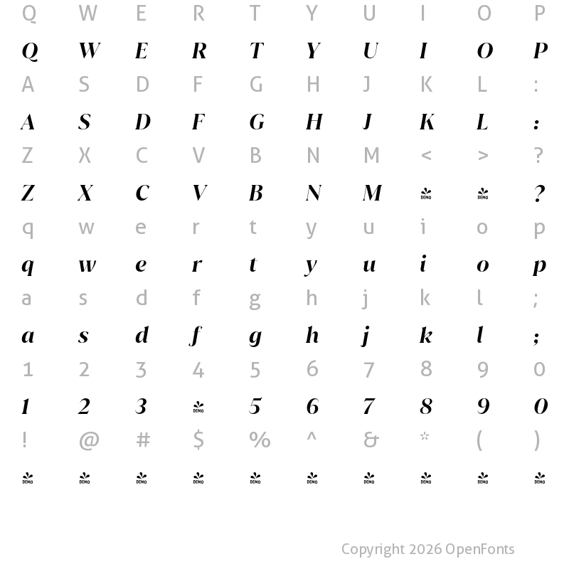 Character Map of FONTSPRING DEMO - Juana SemiBold It Regular