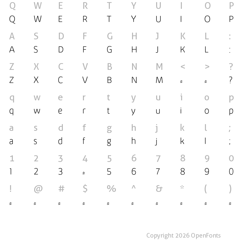 Character Map of FONTSPRING DEMO - Kabrio Alternate ExtraLight Regular