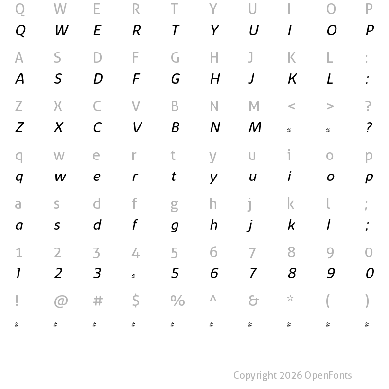Character Map of FONTSPRING DEMO - Kabrio Soft Book Bold Italic