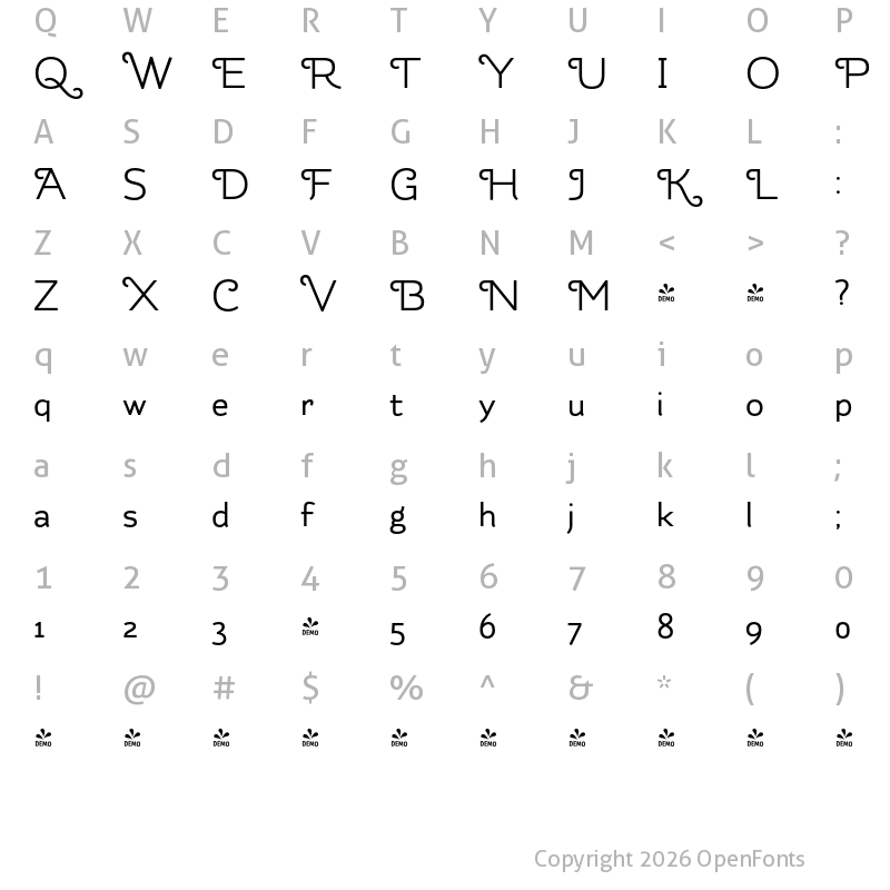 Character Map of FONTSPRING DEMO - Kahlo Black Swash Black