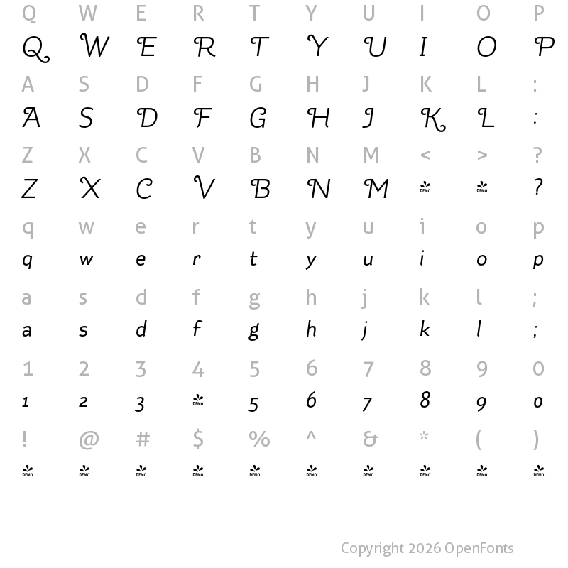 Character Map of FONTSPRING DEMO - Kahlo Black Swash Black Italic