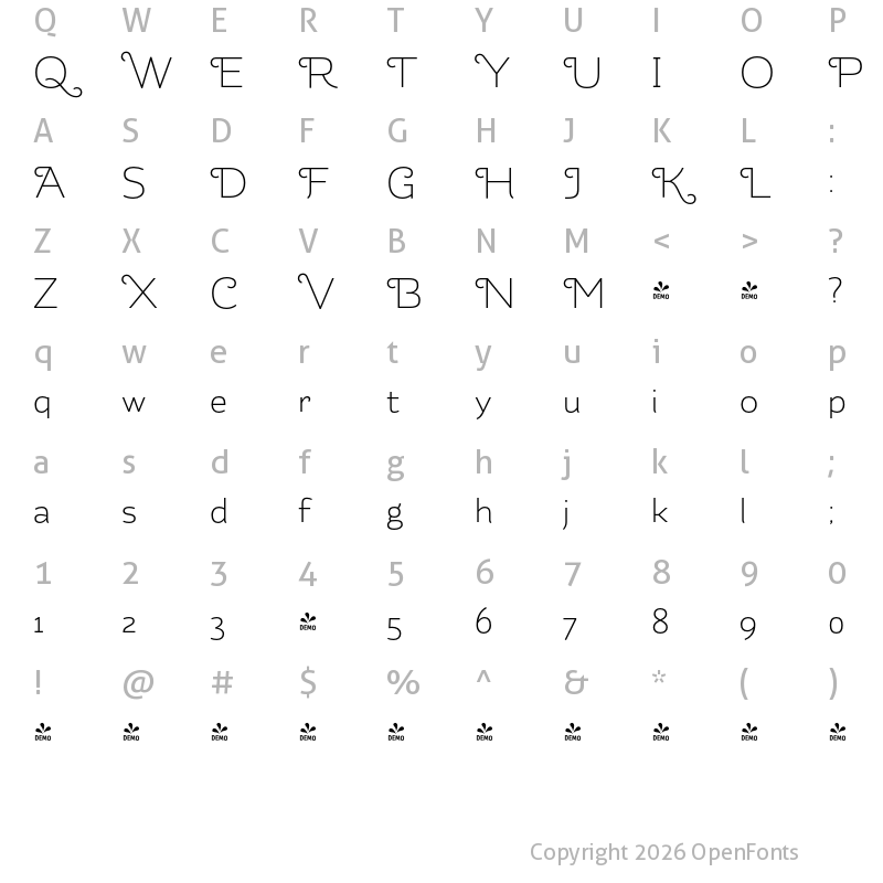 Character Map of FONTSPRING DEMO - Kahlo Medium Swash Medium