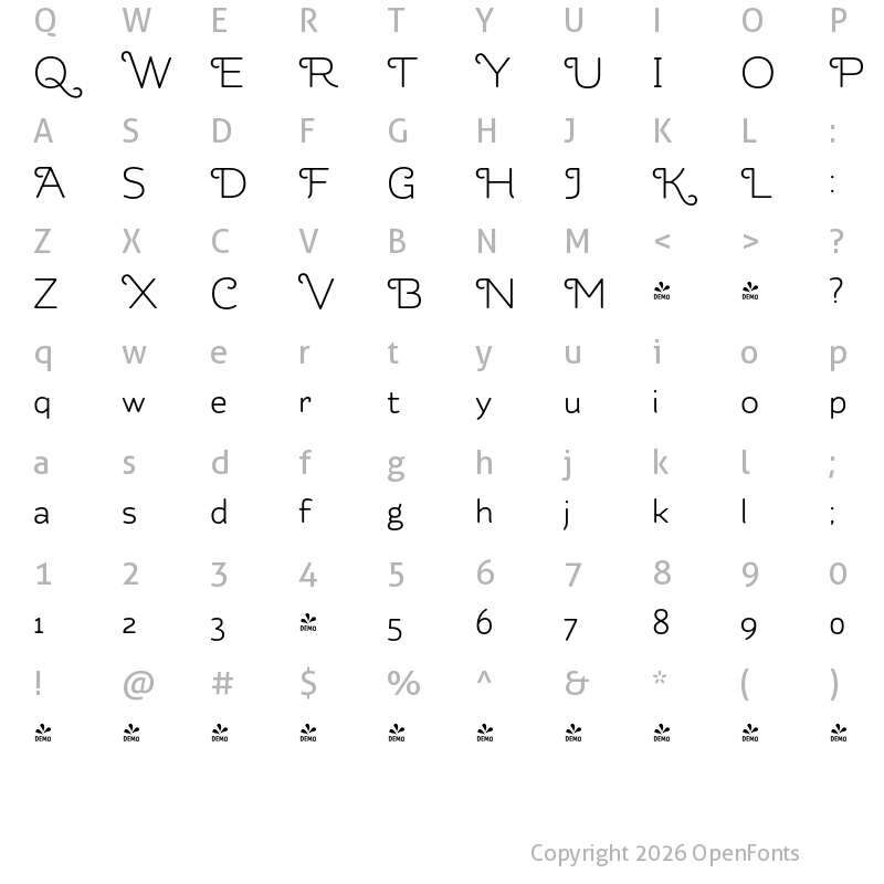 Character Map of FONTSPRING DEMO - Kahlo Rounded Bold Swash Bold