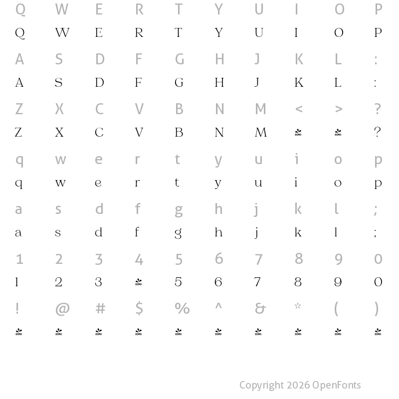 Character Map of FONTSPRING DEMO - Kalheuh Display Thin Regular