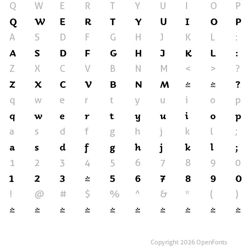 Character Map of FONTSPRING DEMO - Kamado Bold