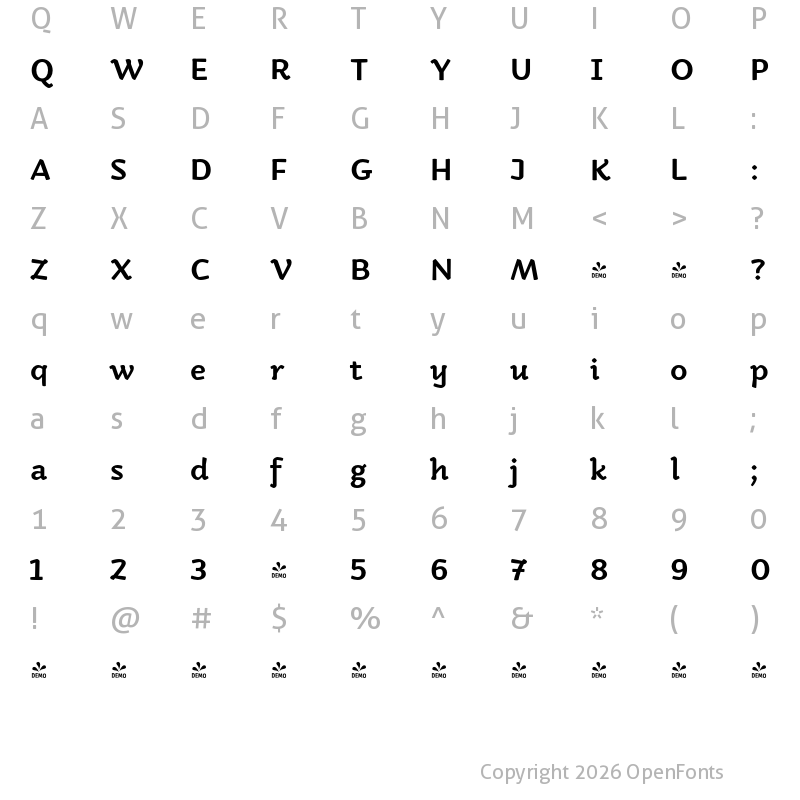 Character Map of FONTSPRING DEMO - Kamado DemiBold Regular