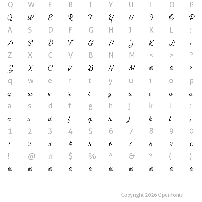 Character Map of FONTSPRING DEMO - Kamila Regular