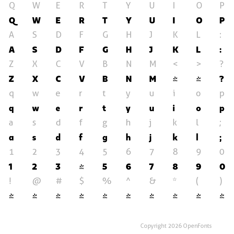 Character Map of FONTSPRING DEMO - Kappa Display Black Regular