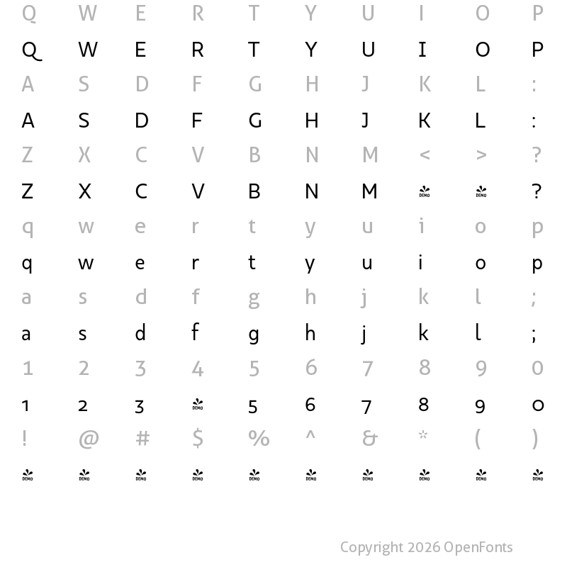 Character Map of FONTSPRING DEMO - Kappa Text Regular