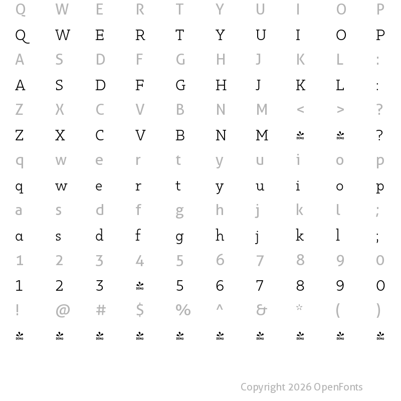 Character Map of FONTSPRING DEMO - Kappa Vol2 D Book Regular