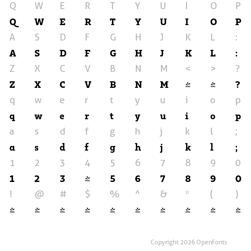 Character Map of FONTSPRING DEMO - Kappa Vol2 D ExtraBold Regular