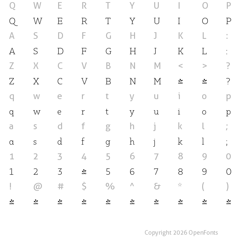 Character Map of FONTSPRING DEMO - Kappa Vol2 D Light Regular