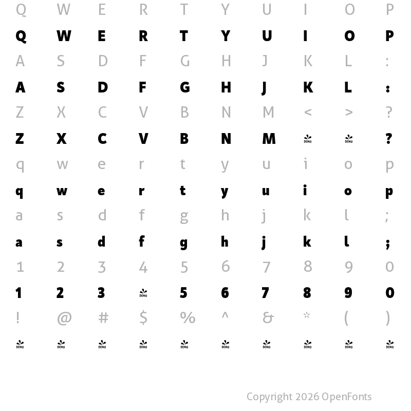 Character Map of FONTSPRING DEMO - Kardinal Black Regular