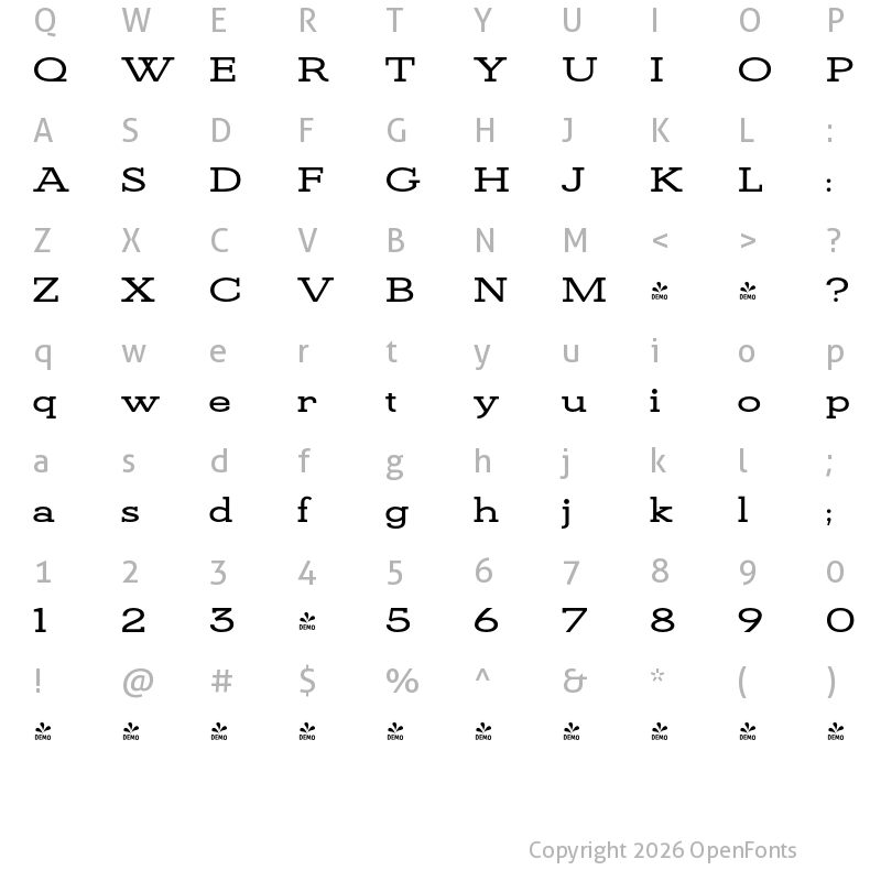 Character Map of FONTSPRING DEMO - Kate Slab Ultra Expanded Bold