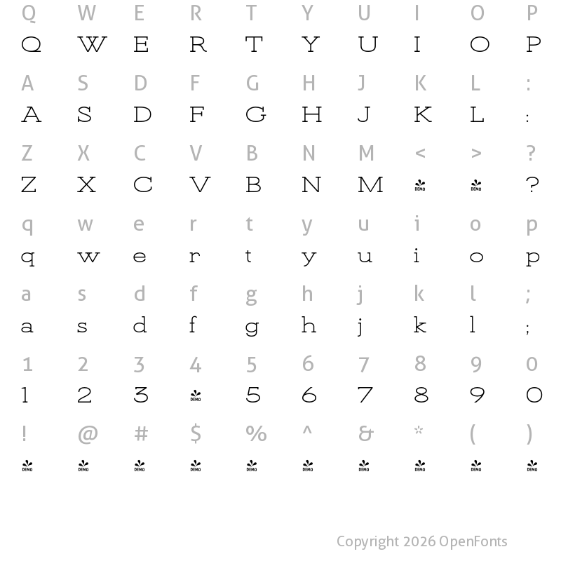 Character Map of FONTSPRING DEMO - Kate Slab Ultra Expanded Regular