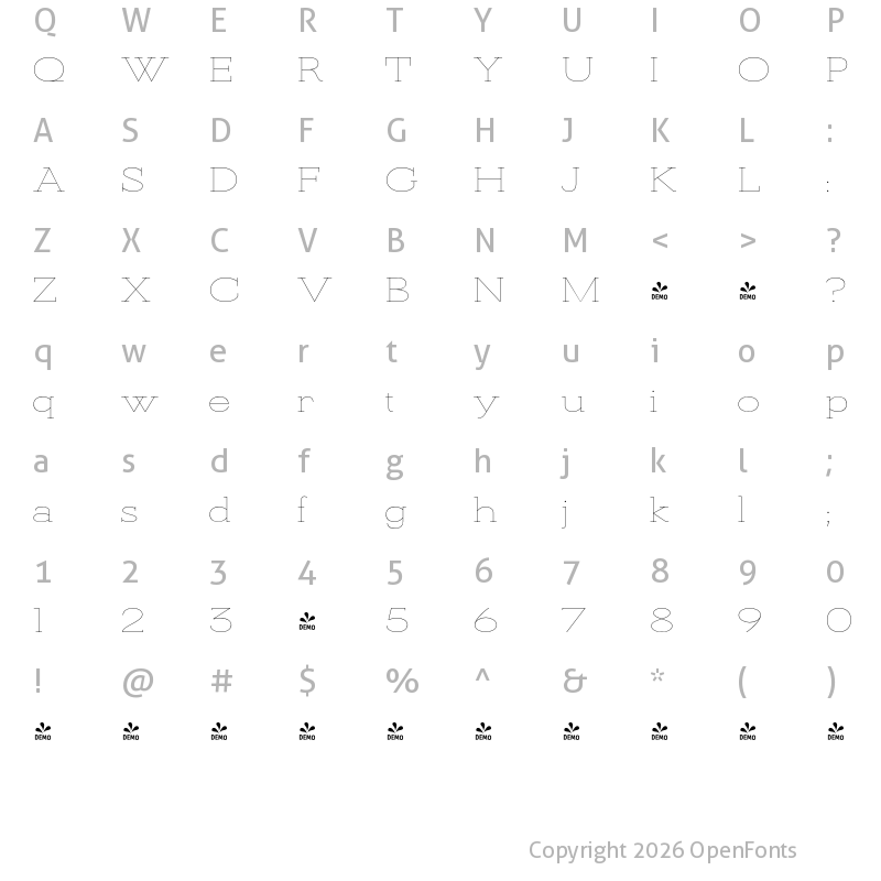 Character Map of FONTSPRING DEMO - KateSlabUltraEx100Thin Regular