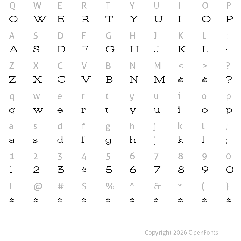 Character Map of FONTSPRING DEMO - KateSlabUltraEx600SemBld Regular