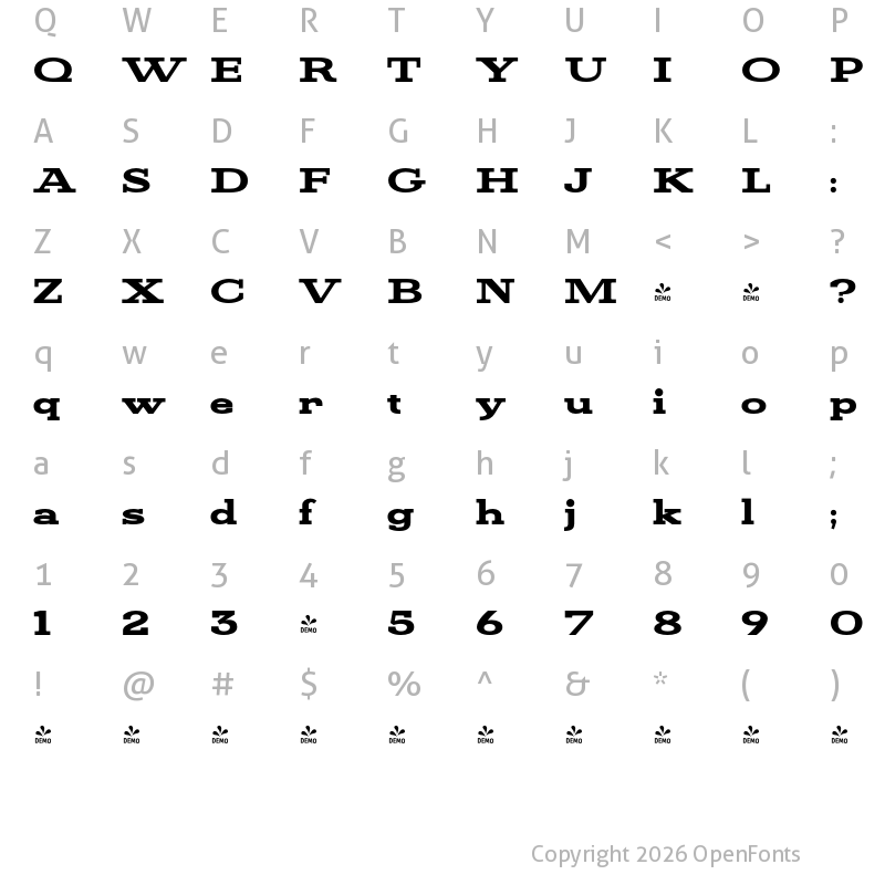 Character Map of FONTSPRING DEMO - KateSlabUltraEx900Blk Regular