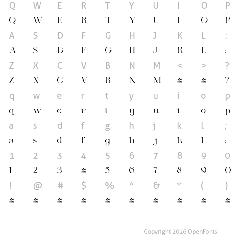 Character Map of FONTSPRING DEMO - Kelyon Regular