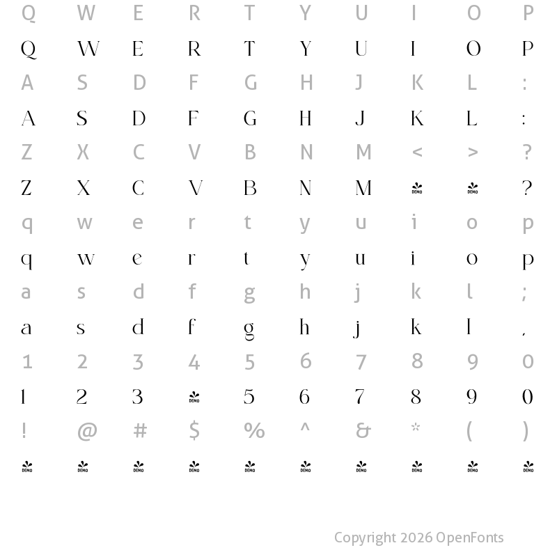 Character Map of FONTSPRING DEMO - KENOKY UltraLight Regular