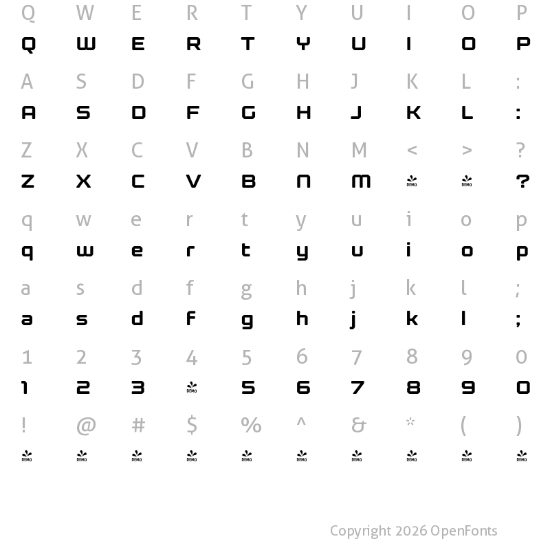 Character Map of FONTSPRING DEMO - Kernel Bold
